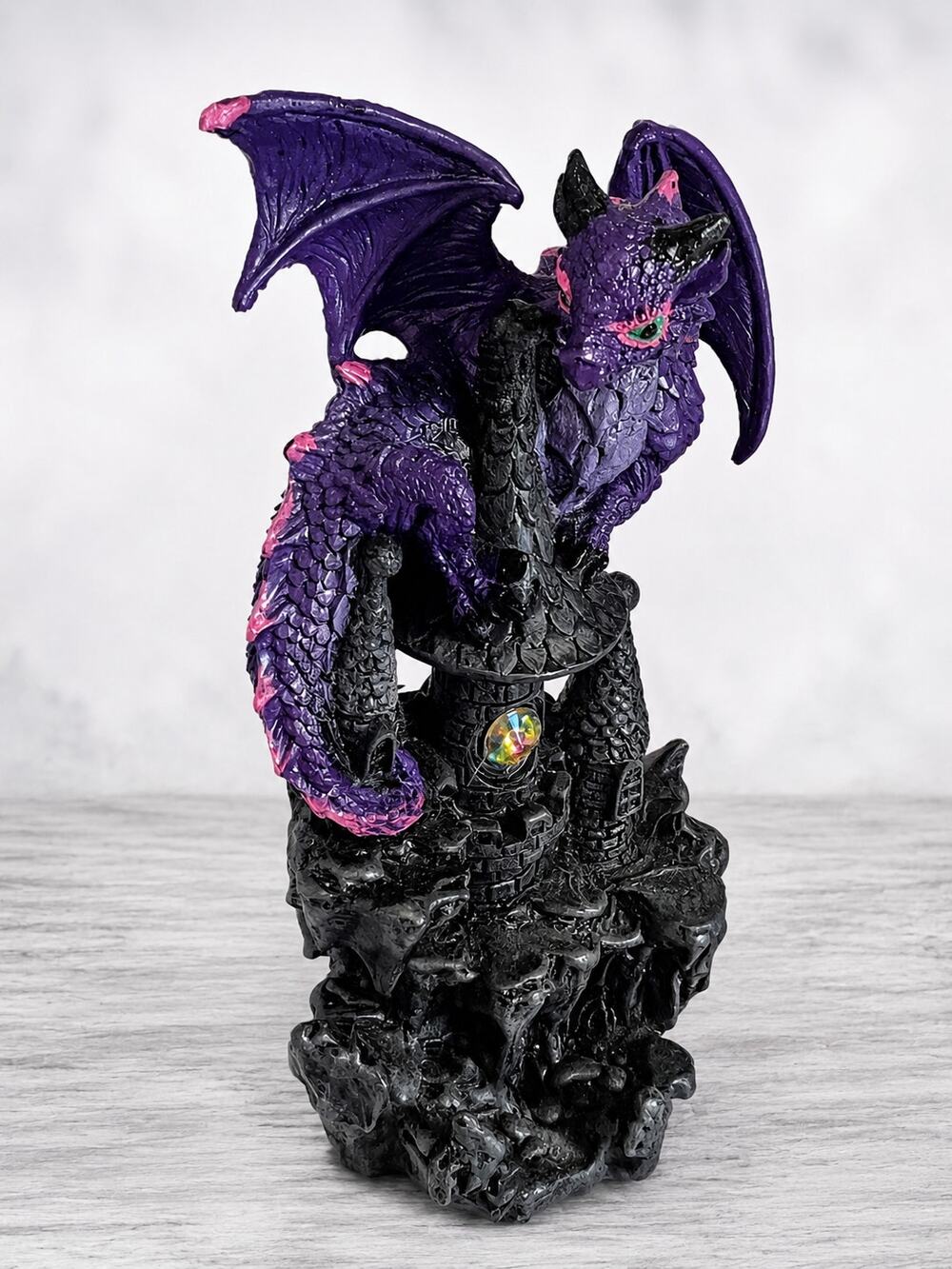 Pacific Giftware Guardian Dragon Protecting Castle Purple Figurine 5.5 Resin